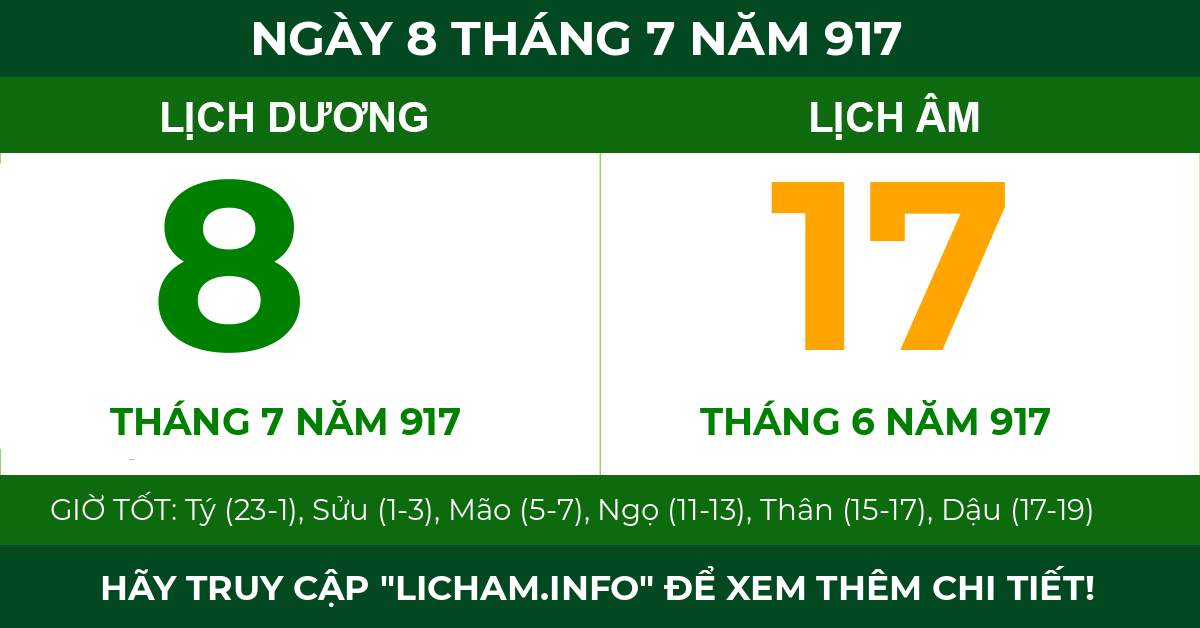 lịch âm ngày 8 tháng 7 năm 917