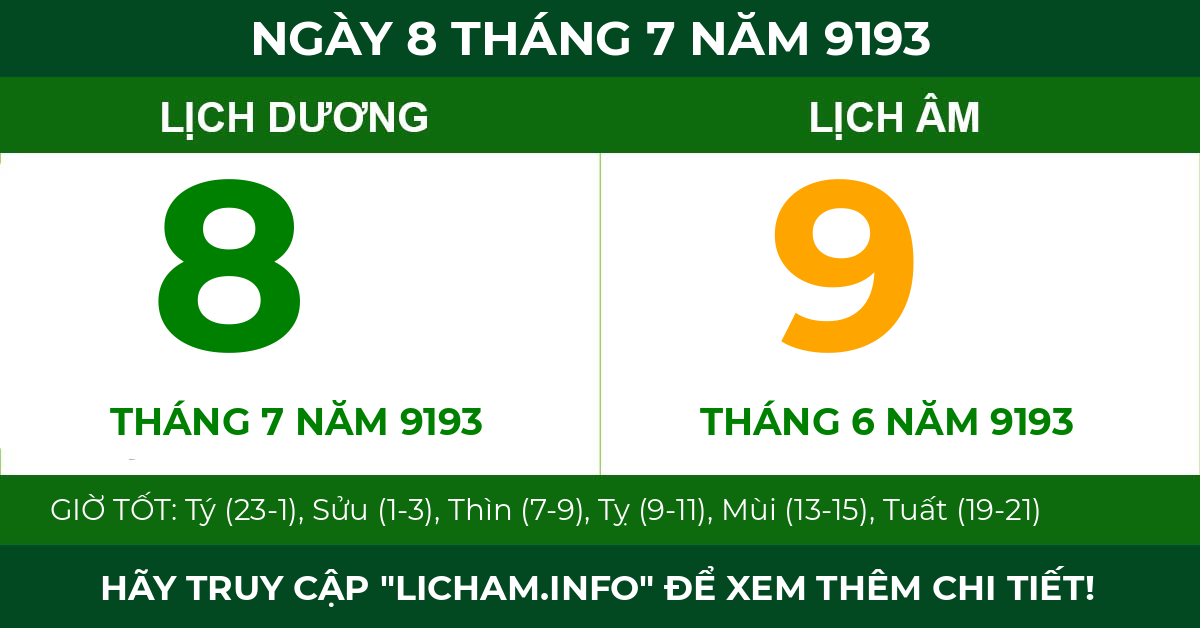 lịch âm ngày 8 tháng 7 năm 9193