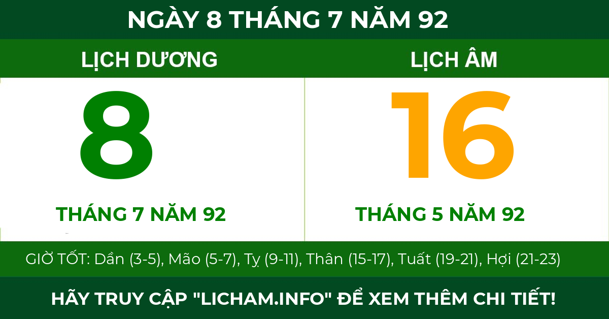 lịch âm ngày 8 tháng 7 năm 92