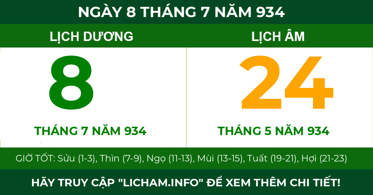 lịch âm ngày 8 tháng 7 năm 934