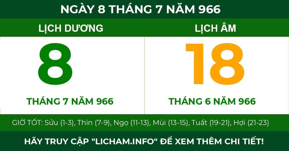 lịch âm ngày 8 tháng 7 năm 966