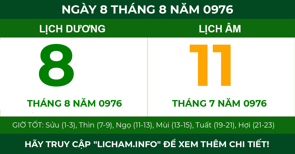 lịch âm ngày 8 tháng 8 năm 0976