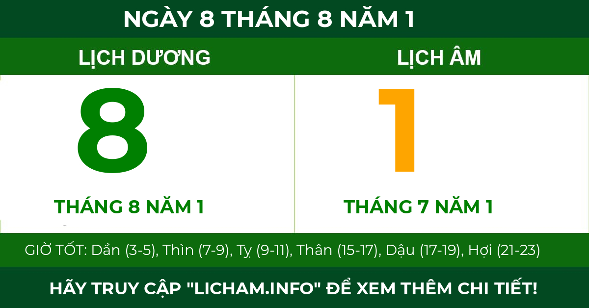 lịch âm ngày 8 tháng 8 năm 1
