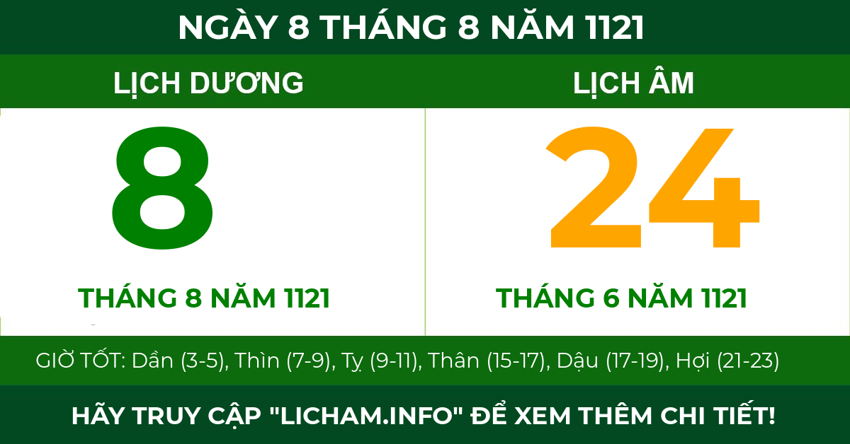 lịch âm ngày 8 tháng 8 năm 1121