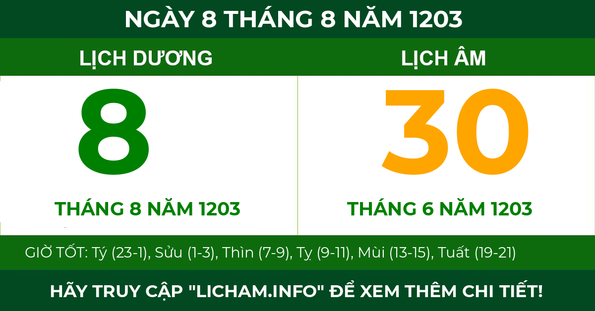 lịch âm ngày 8 tháng 8 năm 1203