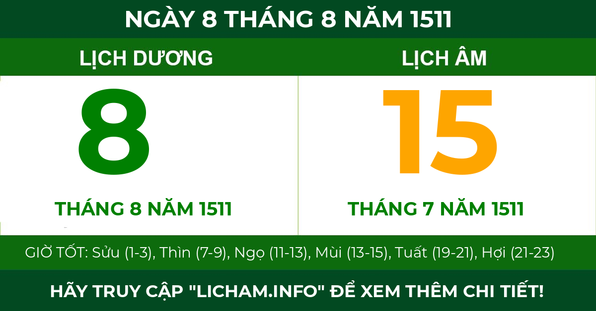 lịch âm ngày 8 tháng 8 năm 1511