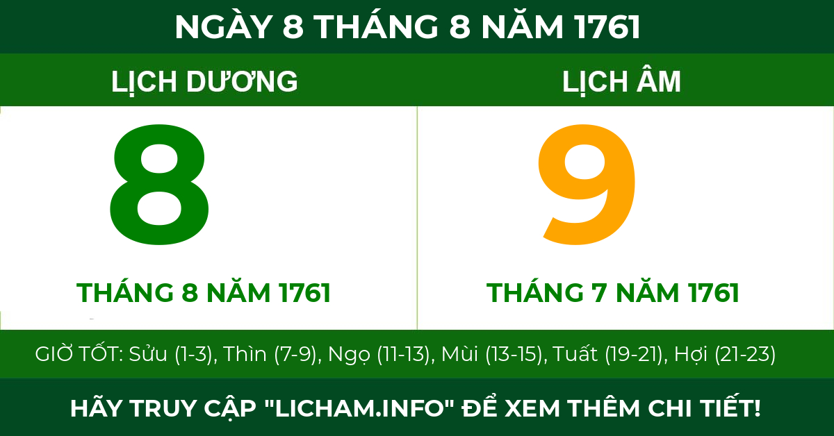 lịch âm ngày 8 tháng 8 năm 1761