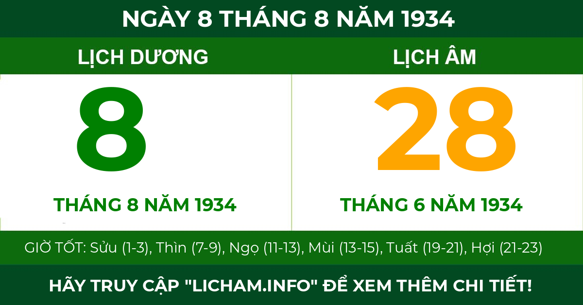 lịch âm ngày 8 tháng 8 năm 1934