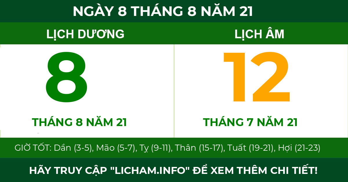 lịch âm ngày 8 tháng 8 năm 21