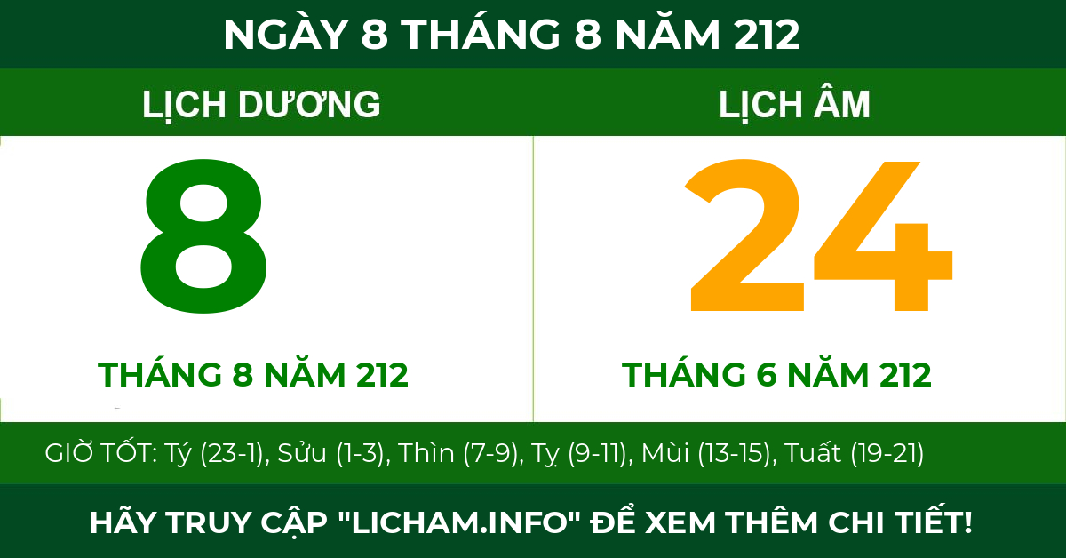 lịch âm ngày 8 tháng 8 năm 212