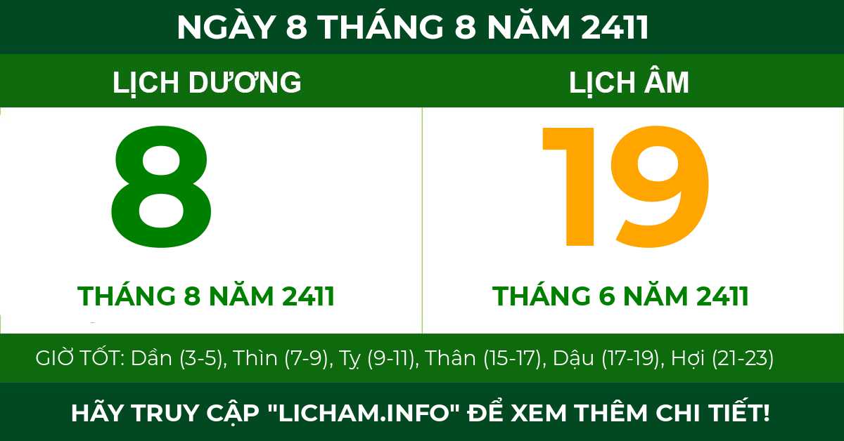 lịch âm ngày 8 tháng 8 năm 2411