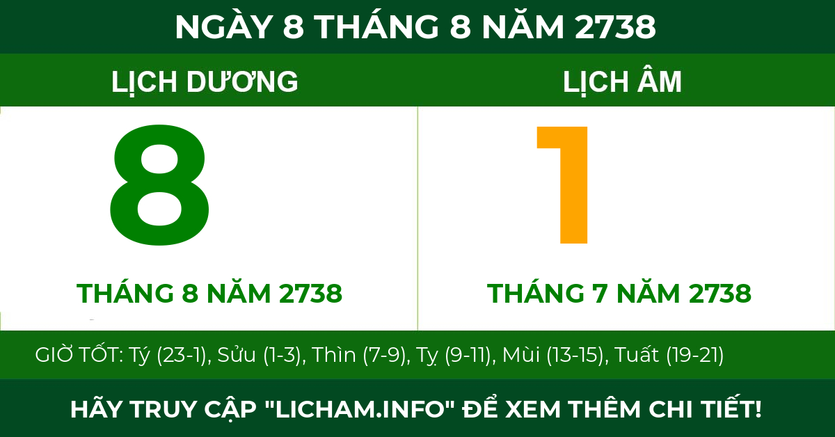 lịch âm ngày 8 tháng 8 năm 2738