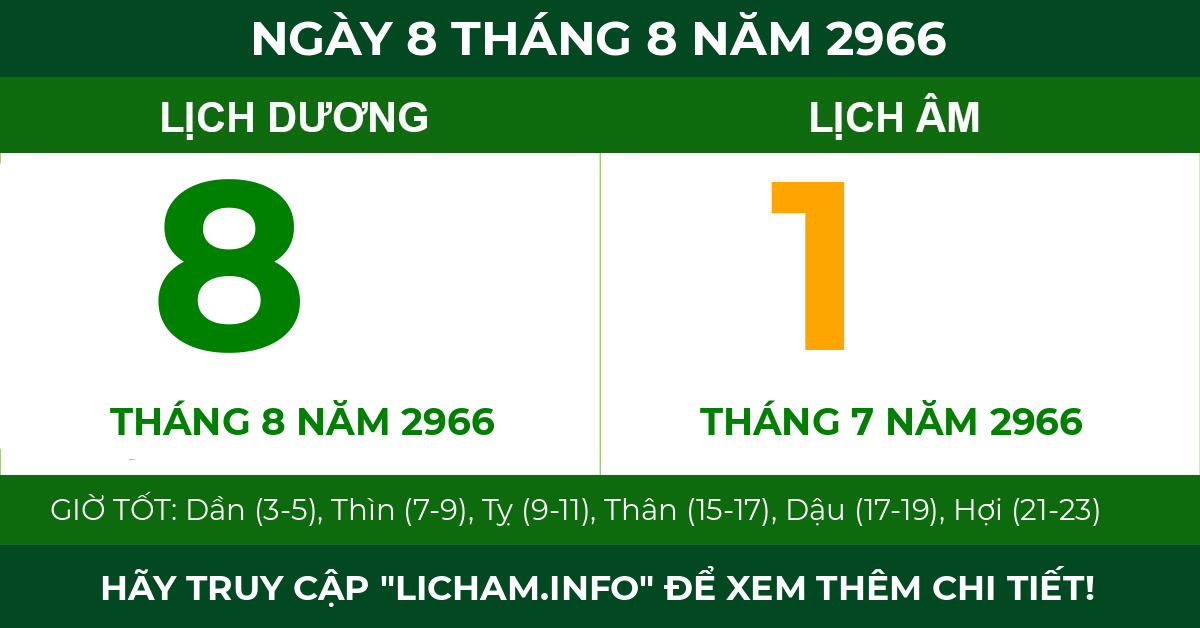 lịch âm ngày 8 tháng 8 năm 2966