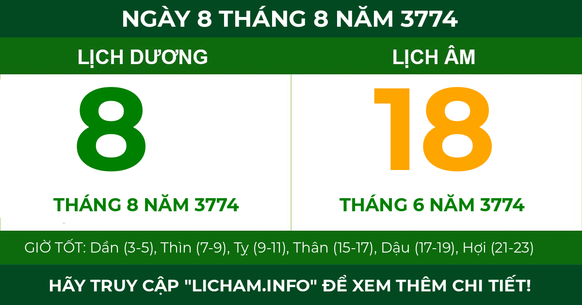lịch âm ngày 8 tháng 8 năm 3774