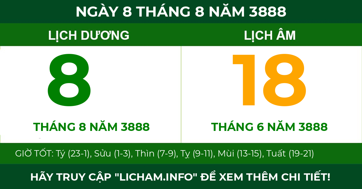 lịch âm ngày 8 tháng 8 năm 3888