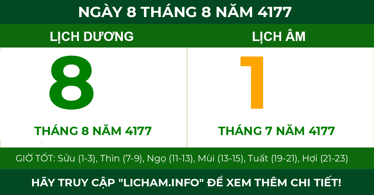 lịch âm ngày 8 tháng 8 năm 4177