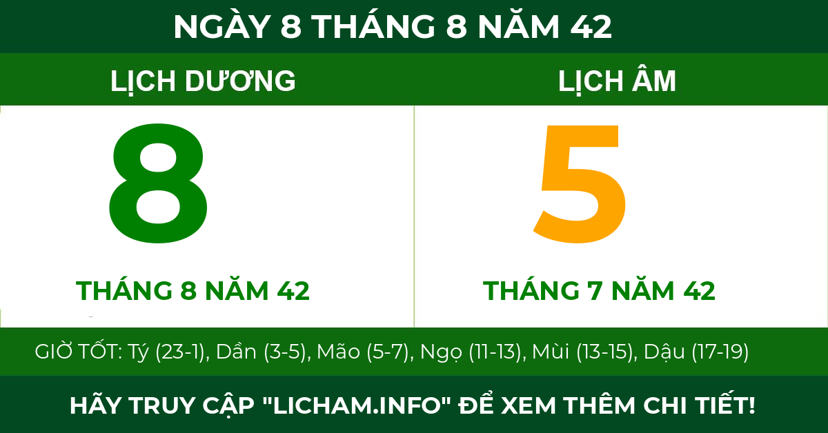 lịch âm ngày 8 tháng 8 năm 42