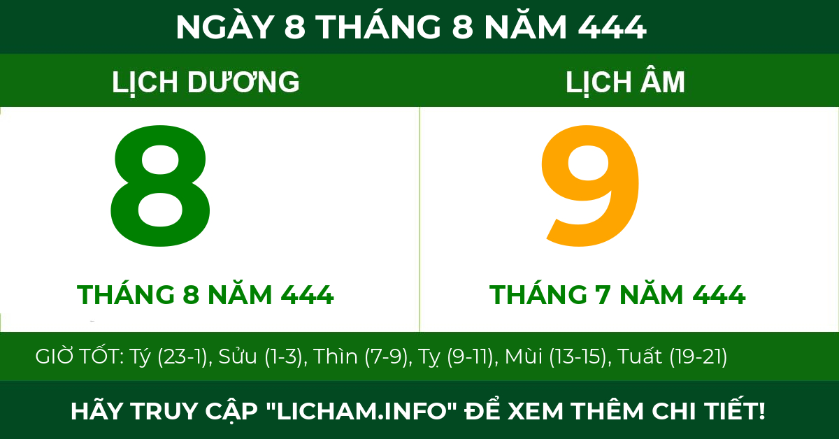 lịch âm ngày 8 tháng 8 năm 444