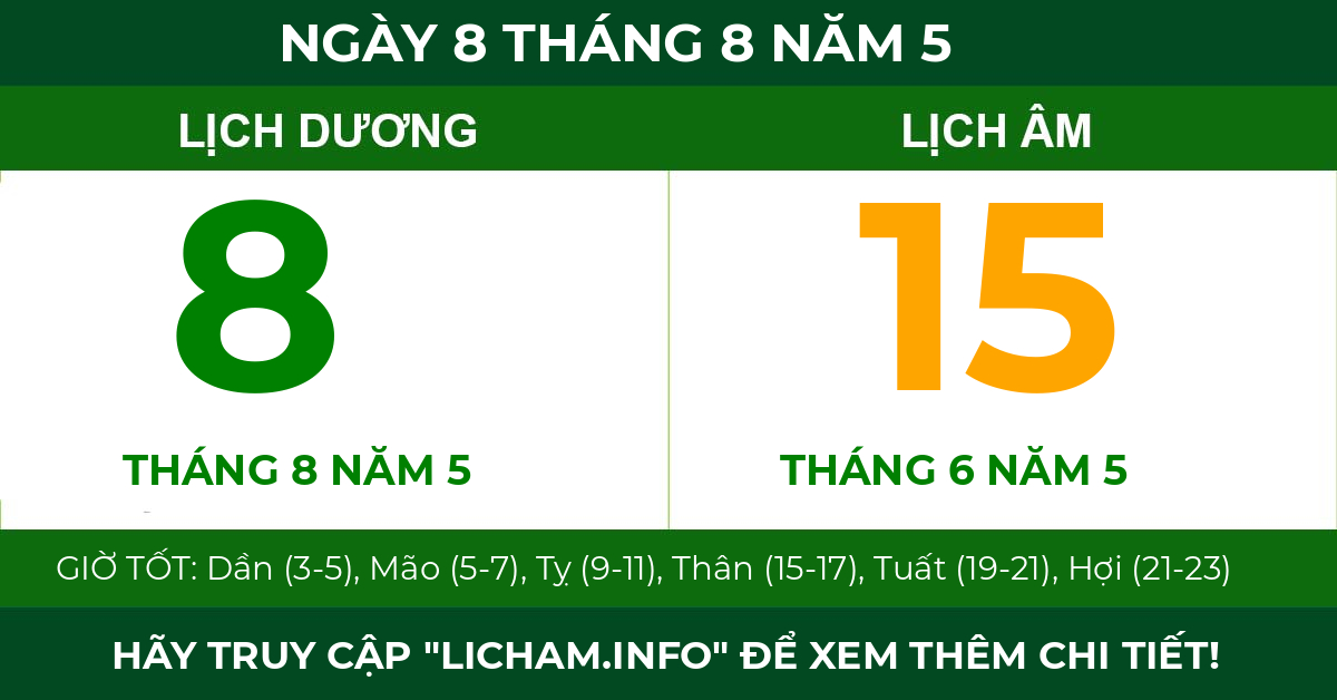 lịch âm ngày 8 tháng 8 năm 5