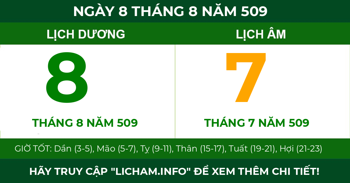 lịch âm ngày 8 tháng 8 năm 509