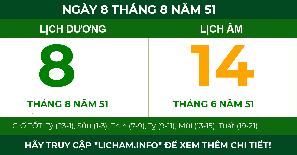 lịch âm ngày 8 tháng 8 năm 51
