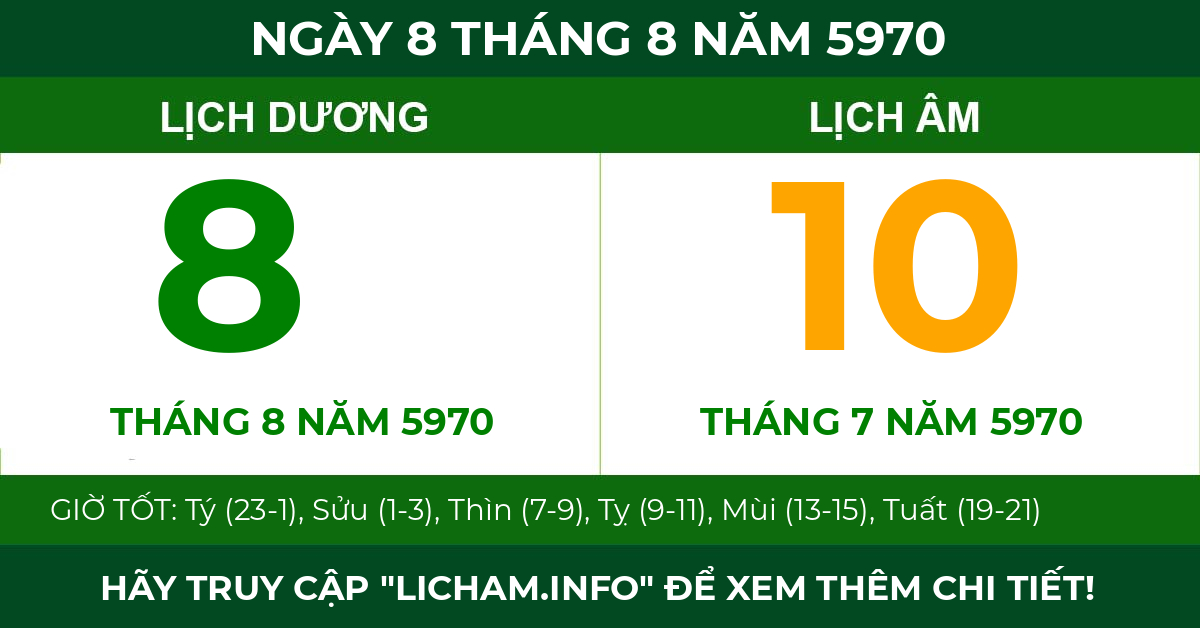lịch âm ngày 8 tháng 8 năm 5970