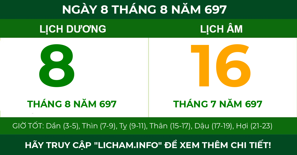 lịch âm ngày 8 tháng 8 năm 697