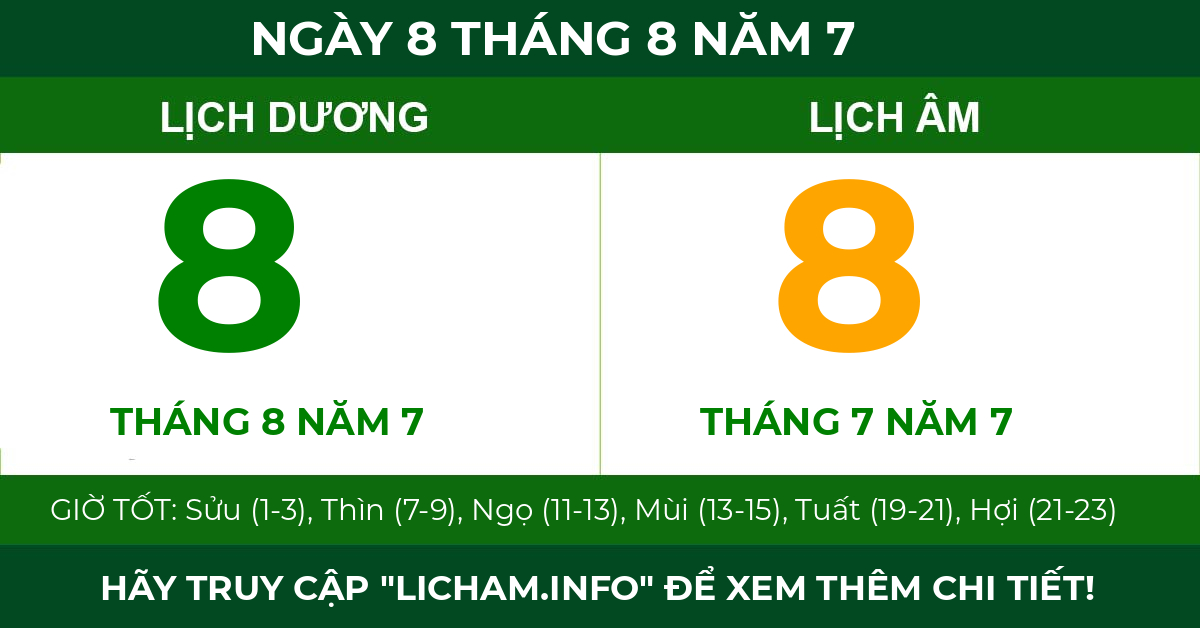 lịch âm ngày 8 tháng 8 năm 7