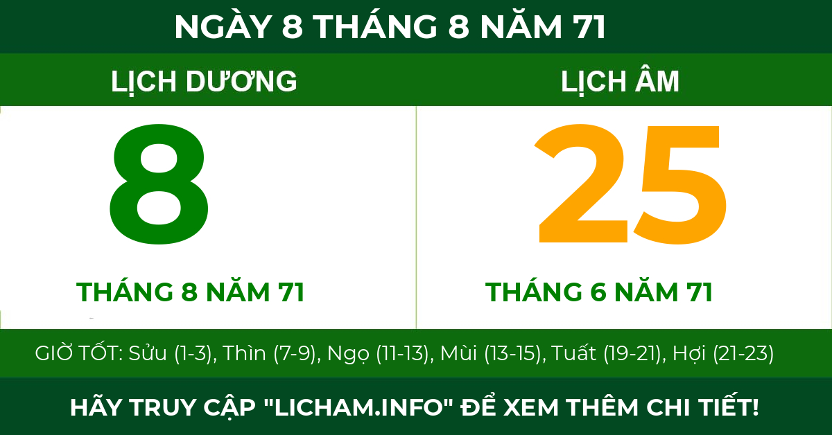 lịch âm ngày 8 tháng 8 năm 71