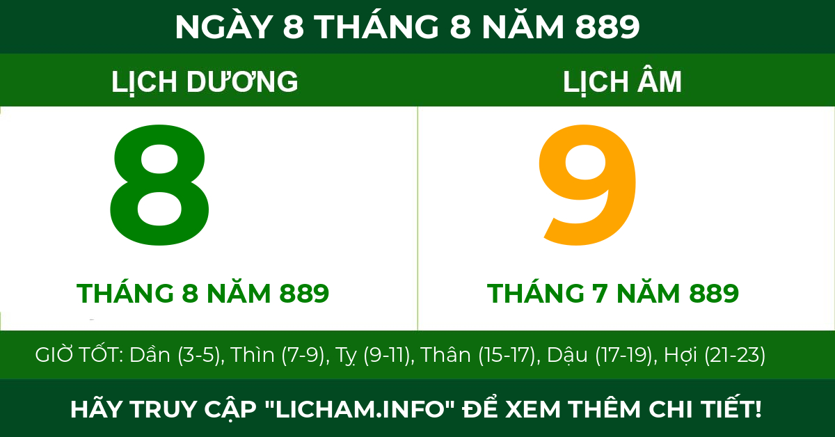 lịch âm ngày 8 tháng 8 năm 889