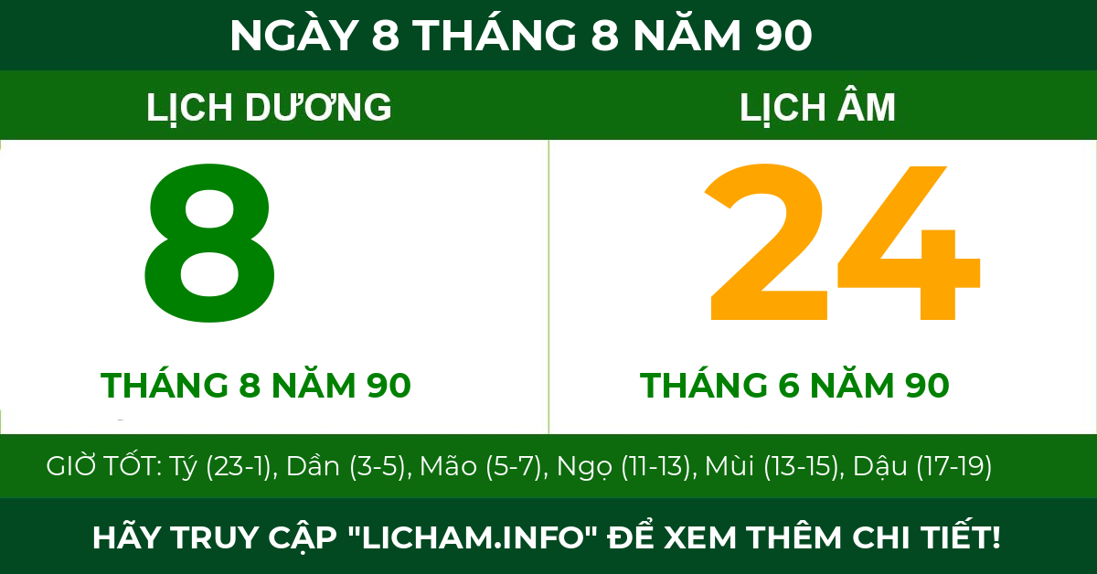 lịch âm ngày 8 tháng 8 năm 90