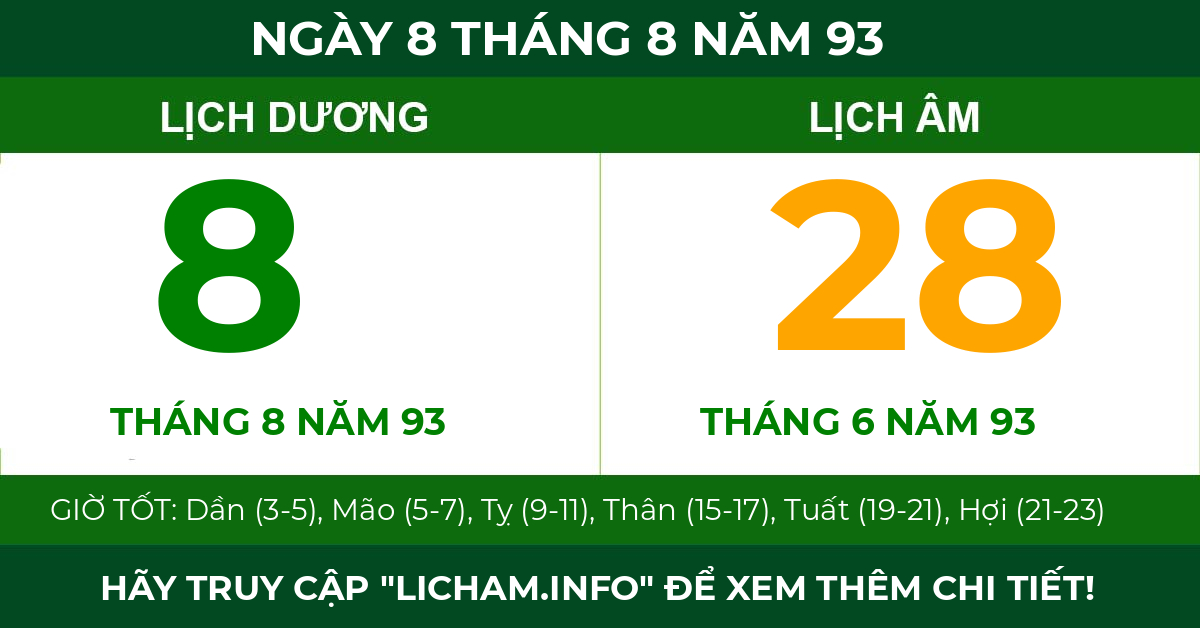 lịch âm ngày 8 tháng 8 năm 93