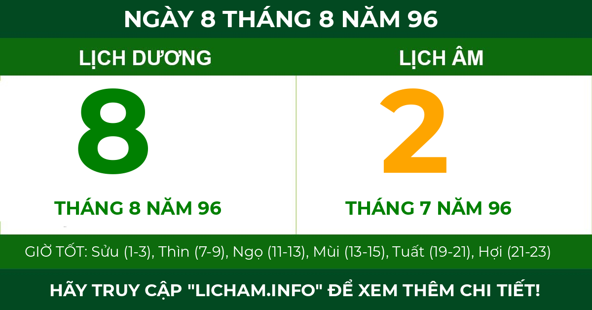 lịch âm ngày 8 tháng 8 năm 96