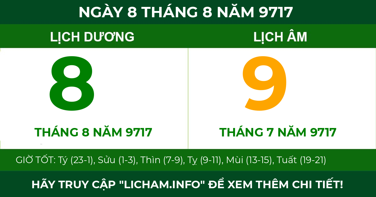 lịch âm ngày 8 tháng 8 năm 9717