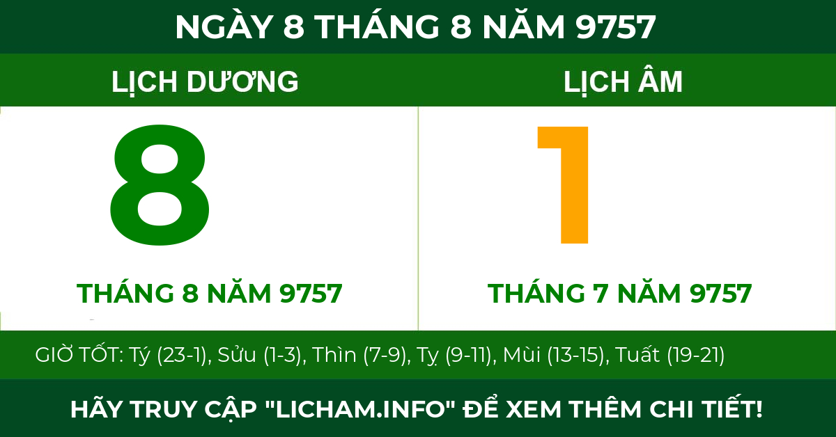 lịch âm ngày 8 tháng 8 năm 9757