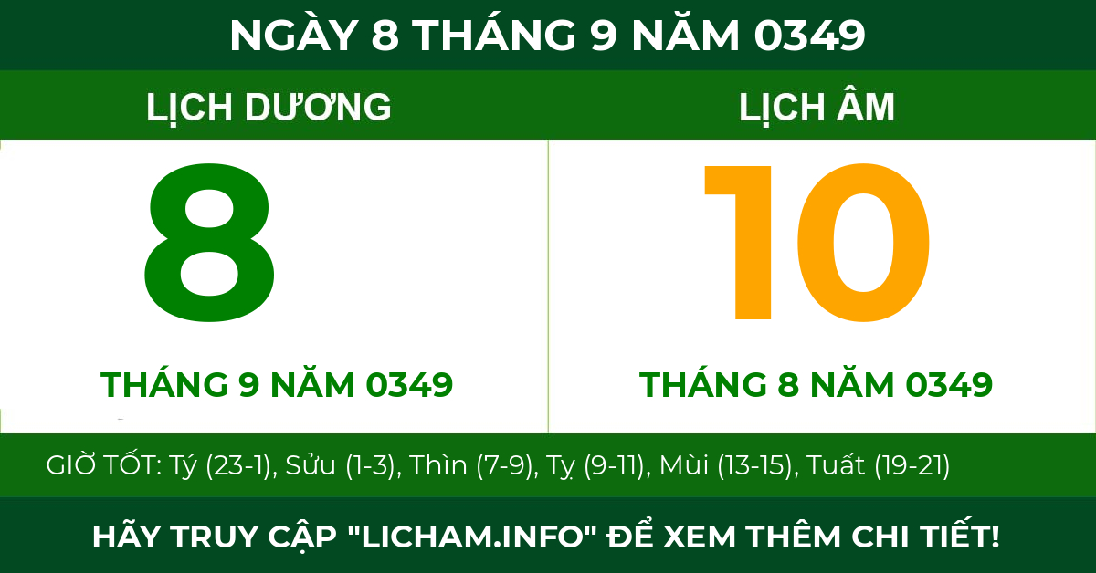 lịch âm ngày 8 tháng 9 năm 0349