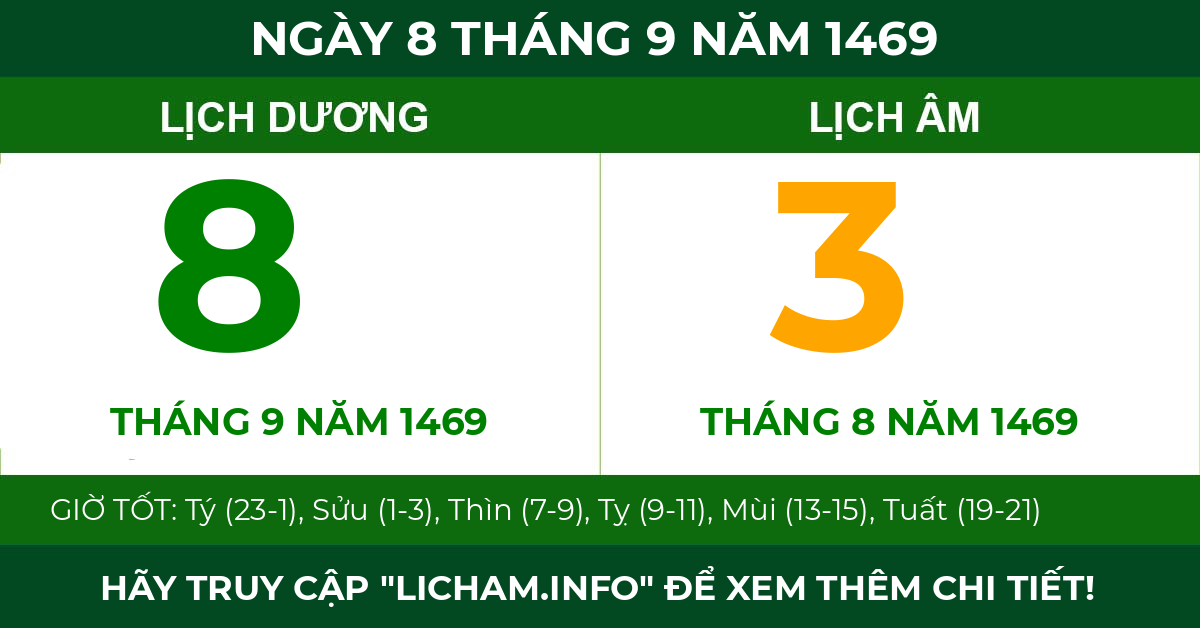 lịch âm ngày 8 tháng 9 năm 1469