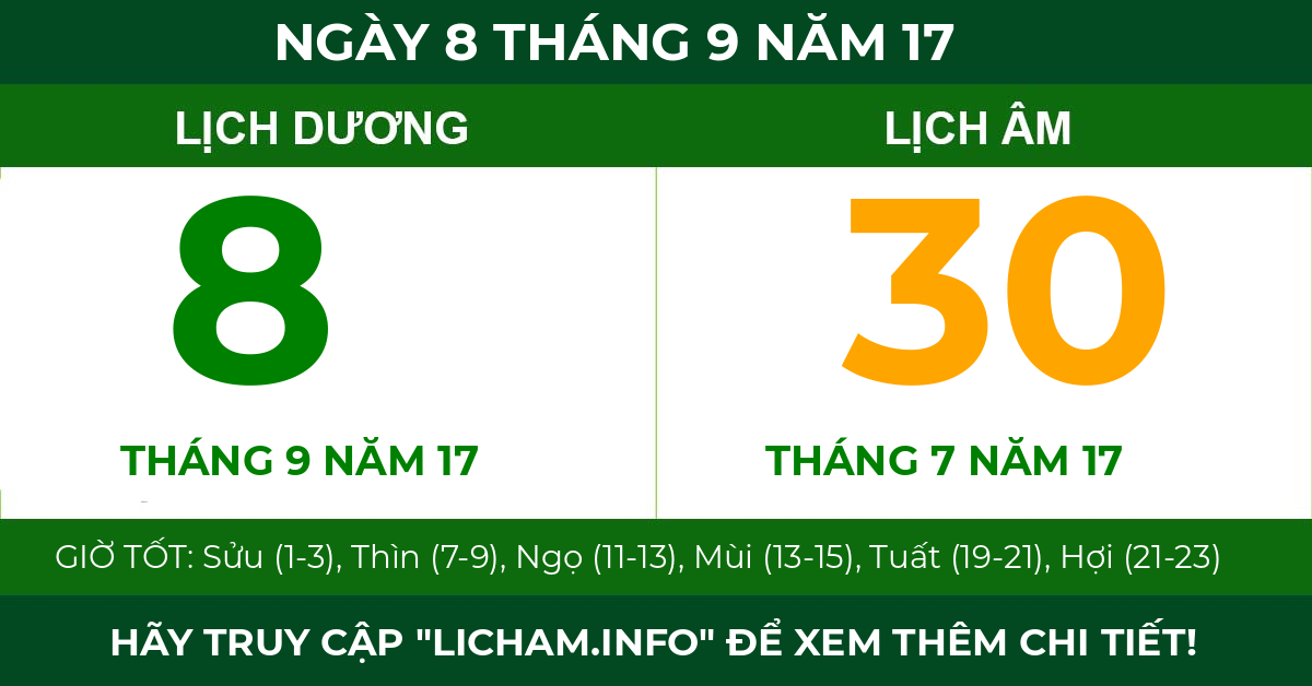 lịch âm ngày 8 tháng 9 năm 17