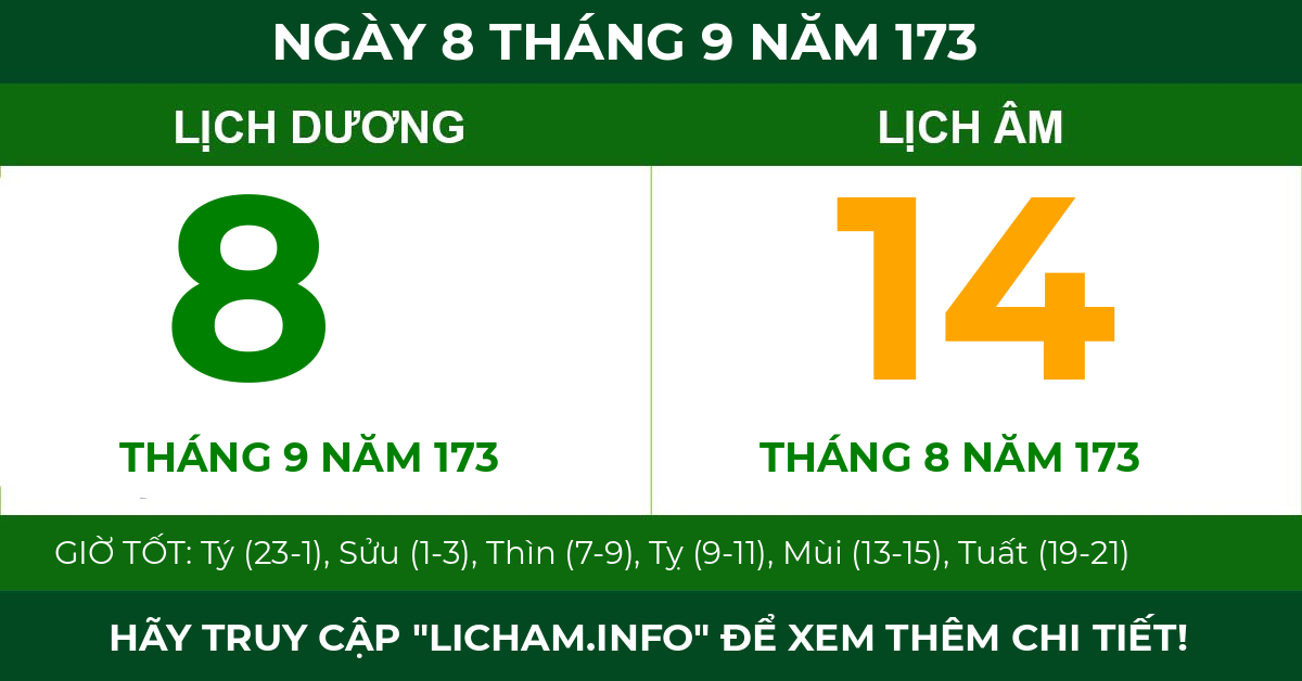 lịch âm ngày 8 tháng 9 năm 173