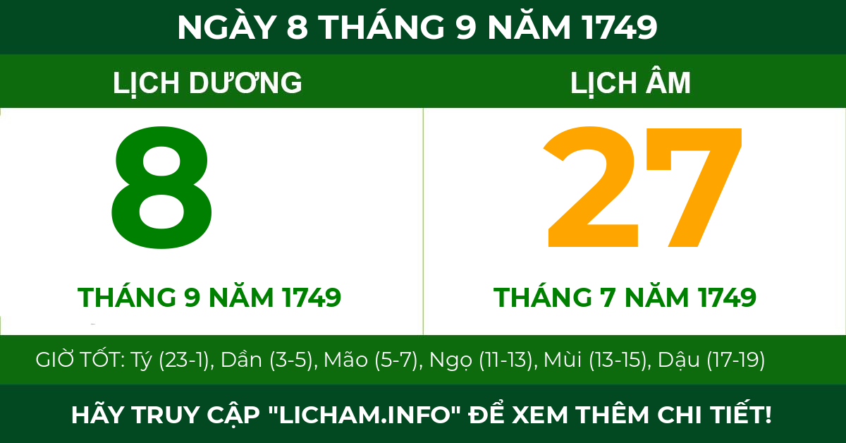 lịch âm ngày 8 tháng 9 năm 1749