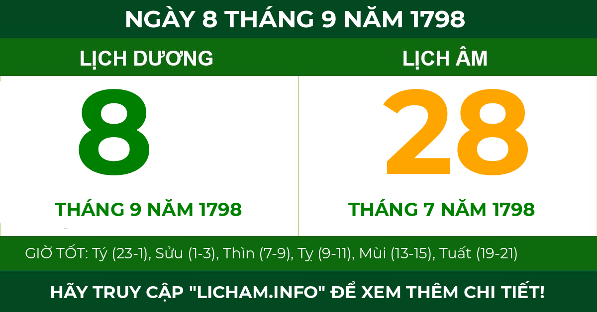lịch âm ngày 8 tháng 9 năm 1798