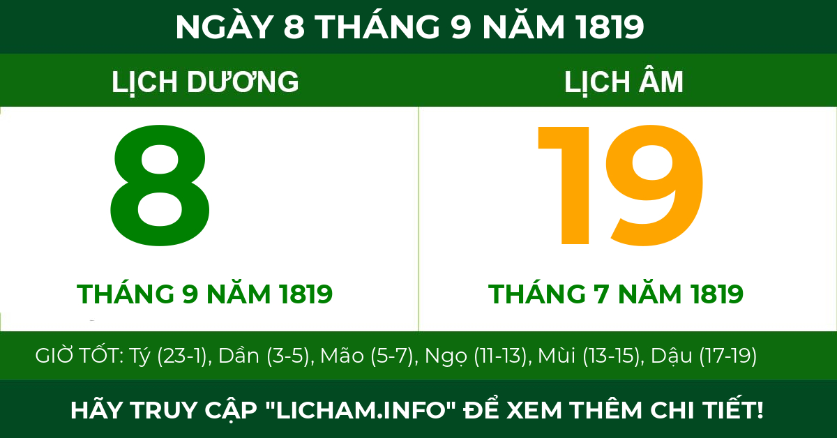 lịch âm ngày 8 tháng 9 năm 1819