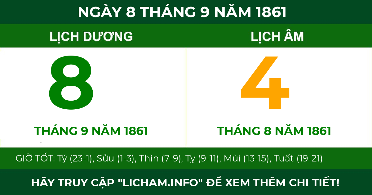 lịch âm ngày 8 tháng 9 năm 1861