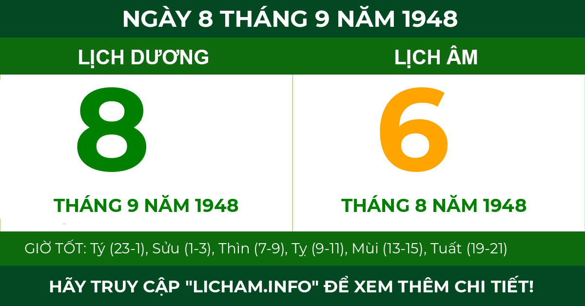 lịch âm ngày 8 tháng 9 năm 1948