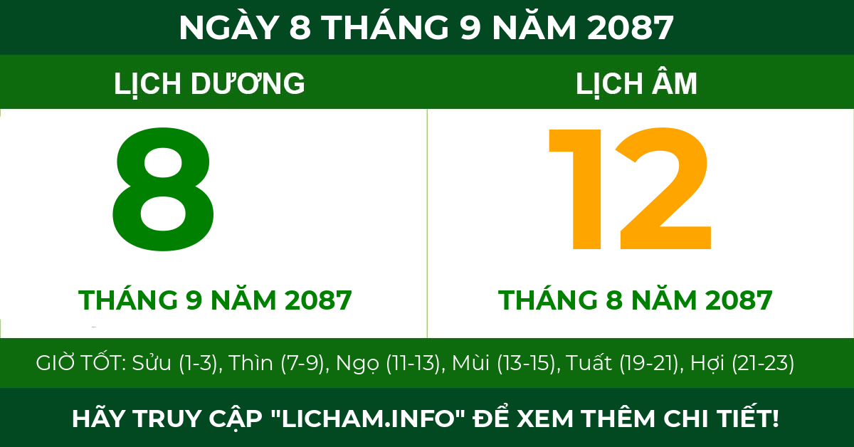 lịch âm ngày 8 tháng 9 năm 2087