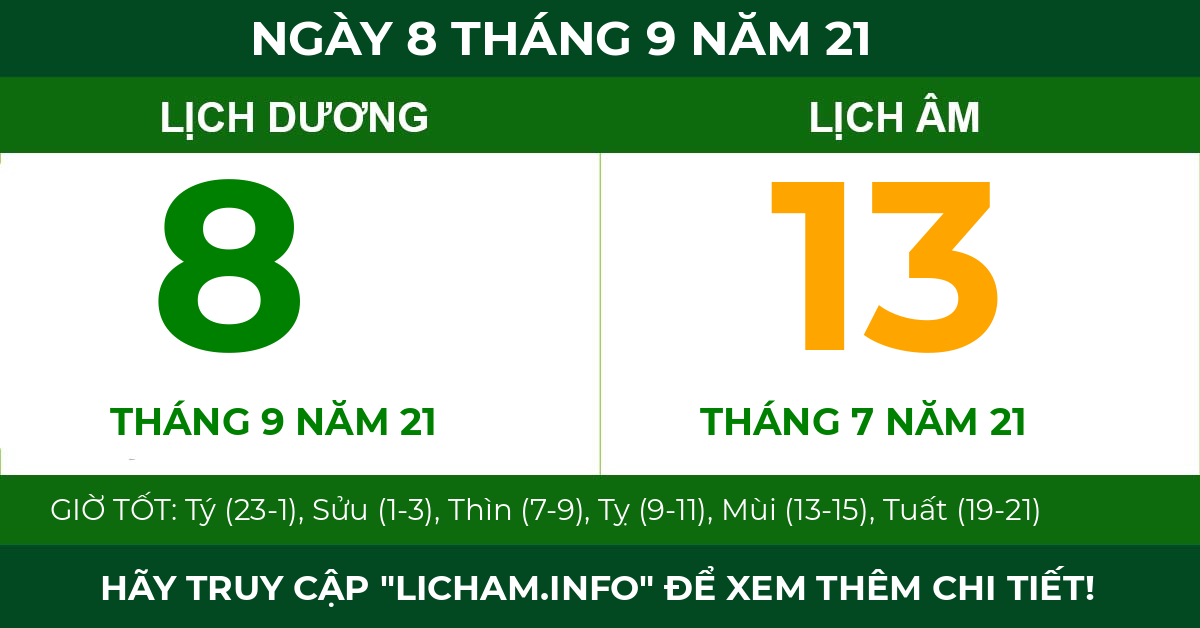 lịch âm ngày 8 tháng 9 năm 21
