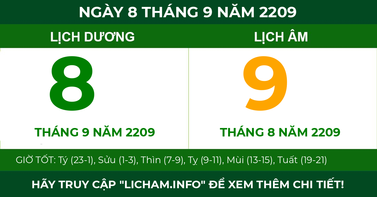 lịch âm ngày 8 tháng 9 năm 2209