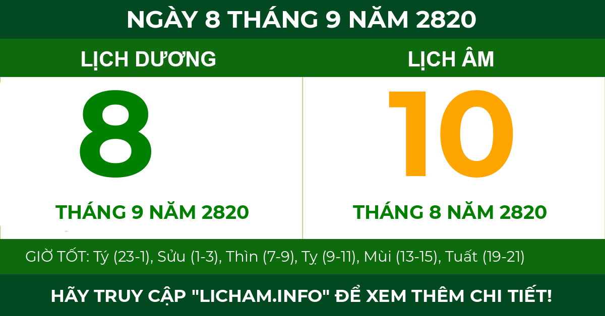 lịch âm ngày 8 tháng 9 năm 2820