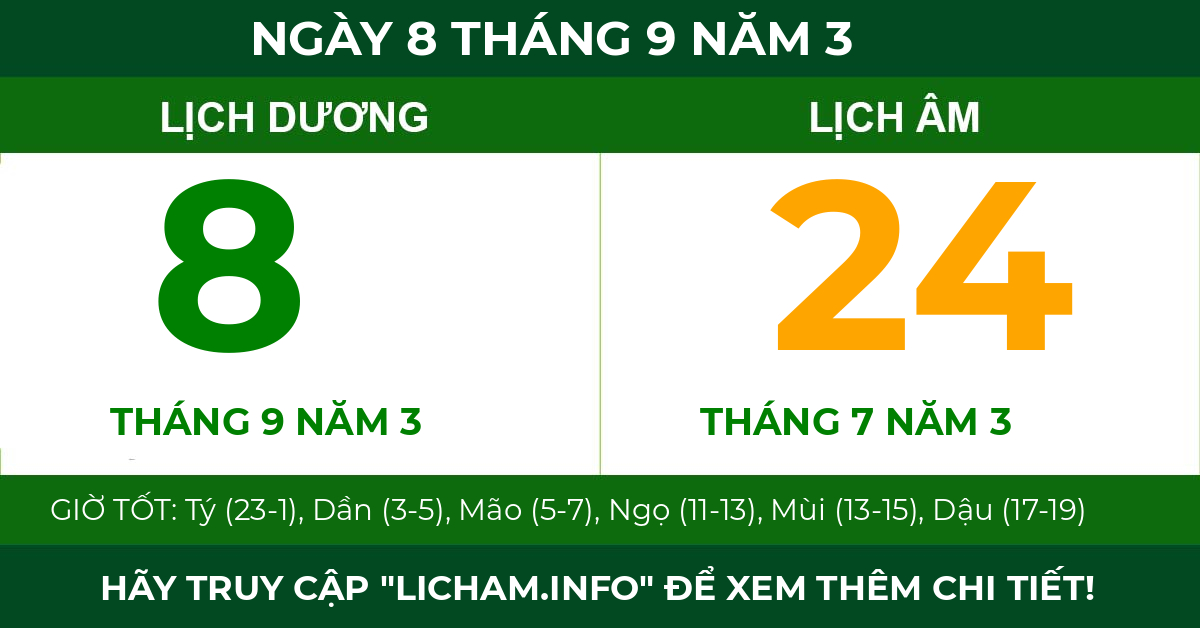 lịch âm ngày 8 tháng 9 năm 3