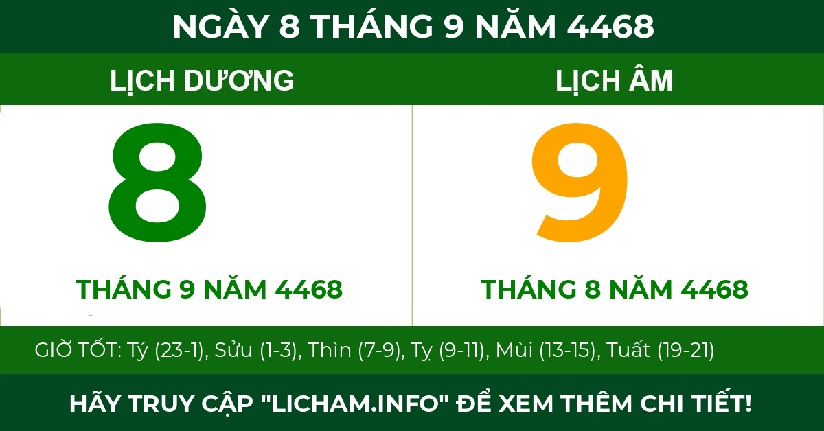 lịch âm ngày 8 tháng 9 năm 4468